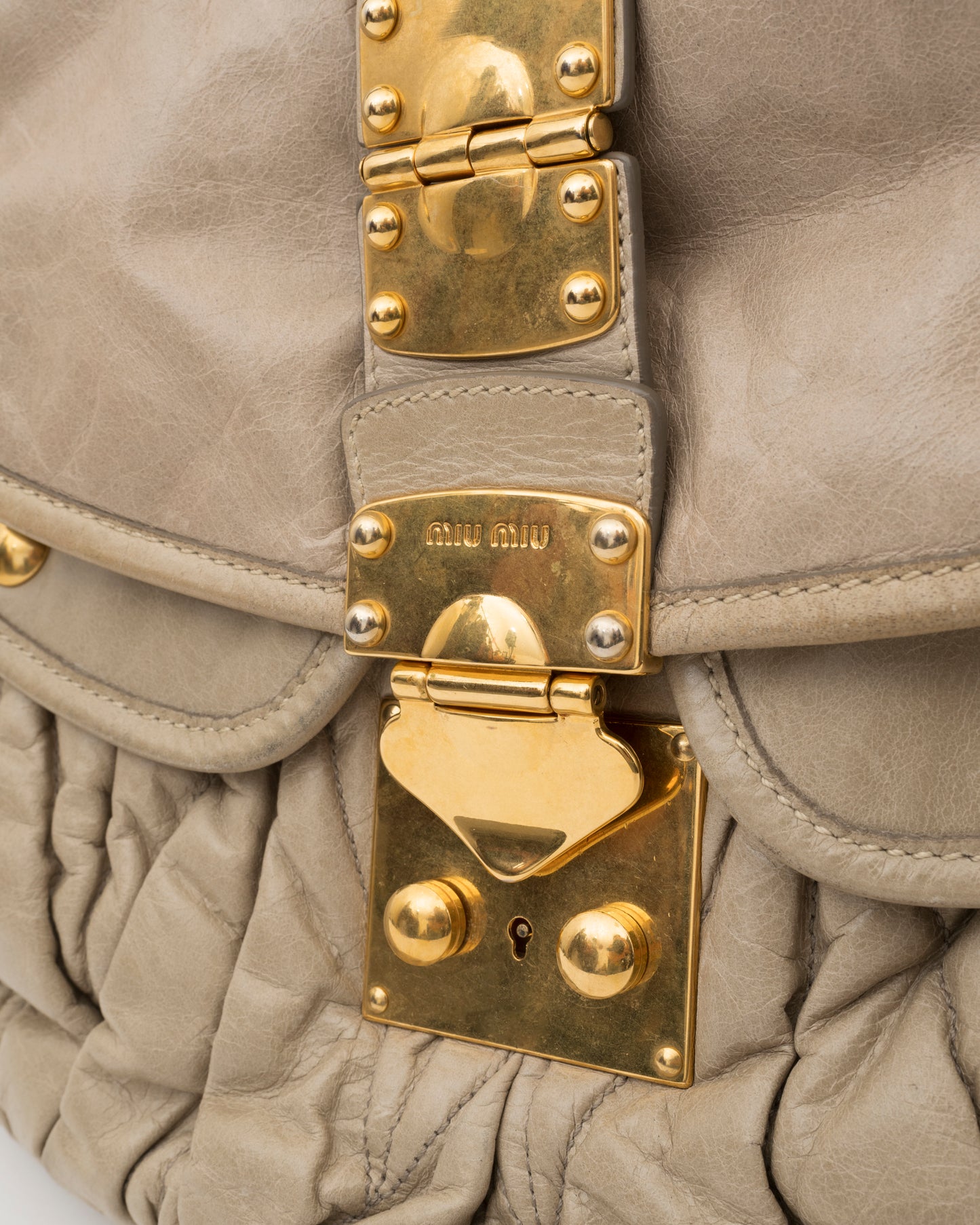 2000s MIU MIU Beige Matelasse Leather Coffer Bag