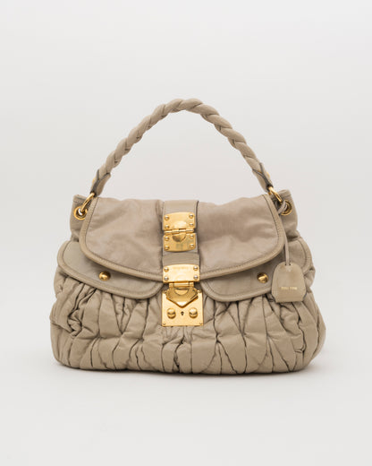 2000s MIU MIU Beige Matelasse Leather Coffer Bag