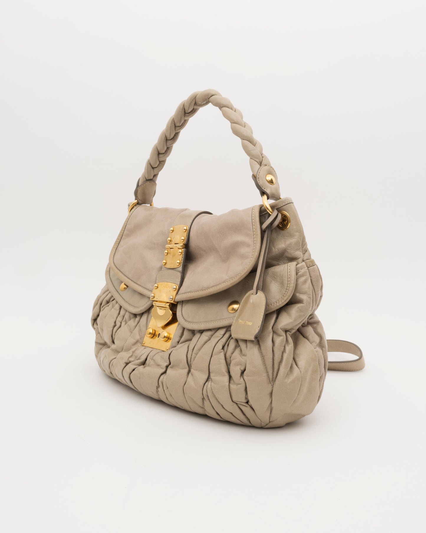2000s MIU MIU Beige Matelasse Leather Coffer Bag