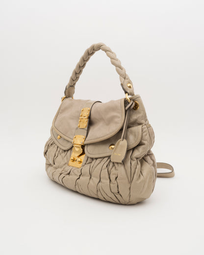 2000s MIU MIU Beige Matelasse Leather Coffer Bag