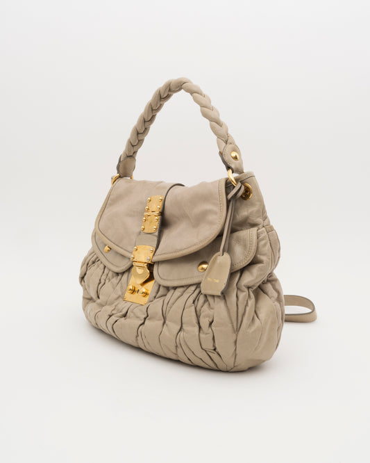 2000s MIU MIU Beige Matelasse Leather Coffer Bag
