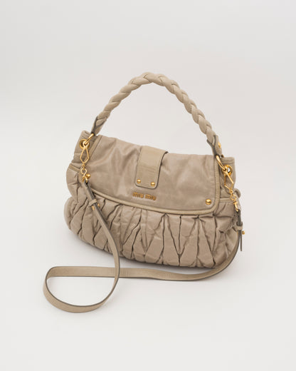2000s MIU MIU Beige Matelasse Leather Coffer Bag