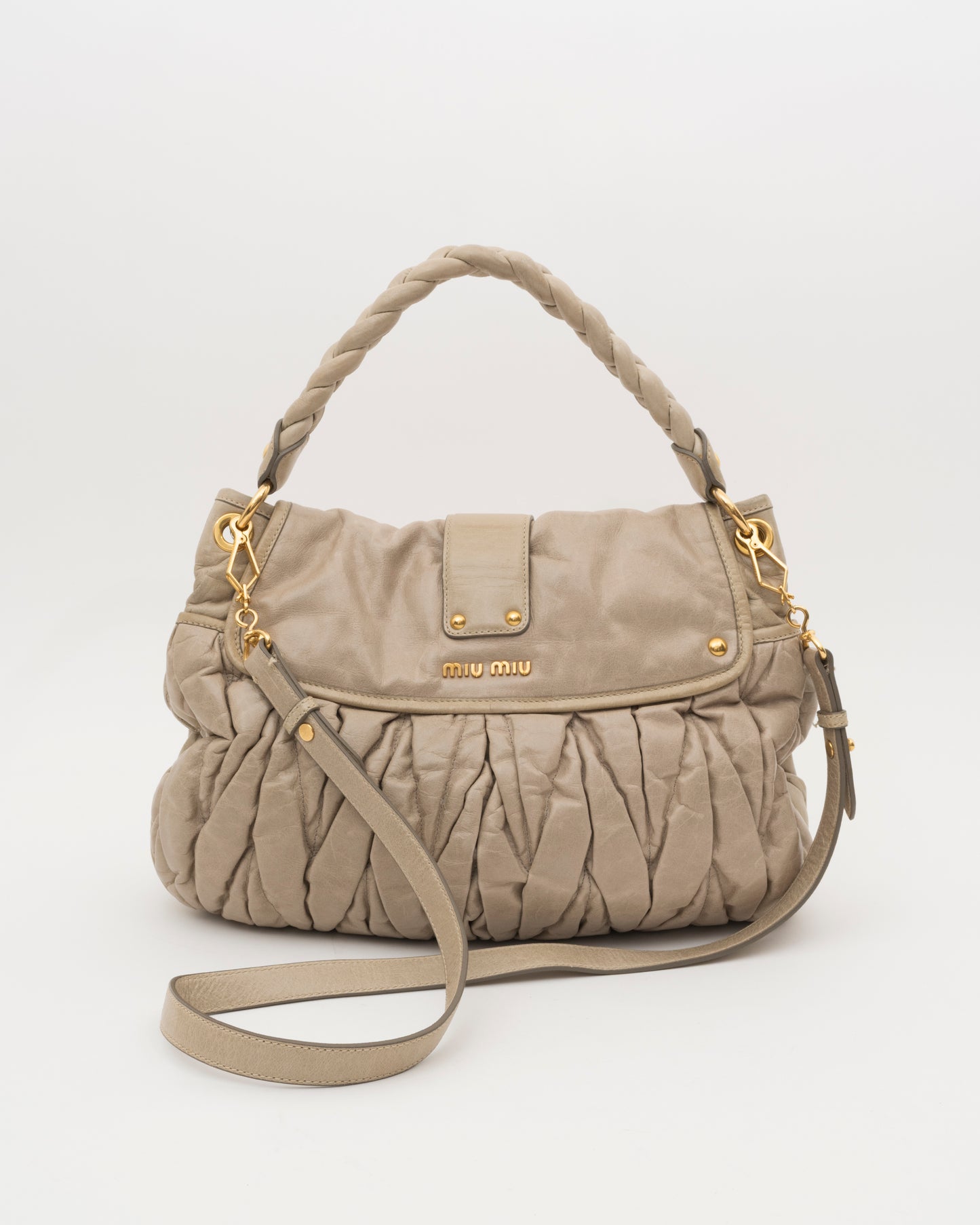 2000s MIU MIU Beige Matelasse Leather Coffer Bag