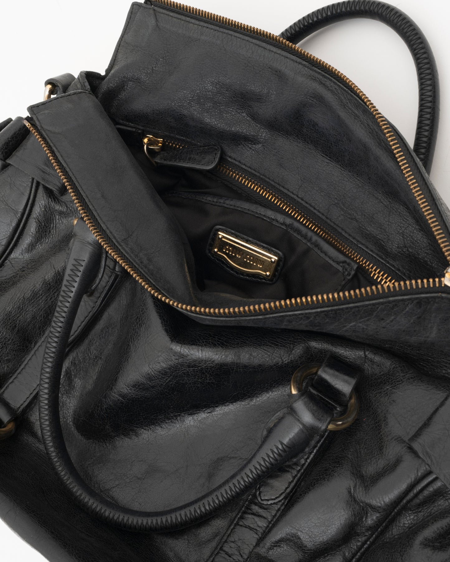 2000s MIU MIU Vitello Lux Black Large Bow Bag