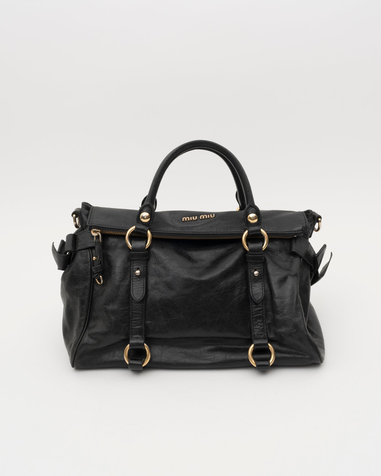 2000s MIU MIU Vitello Lux Black Large Bow Bag