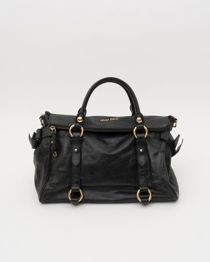 2000s MIU MIU Vitello Lux Black Large Bow Bag