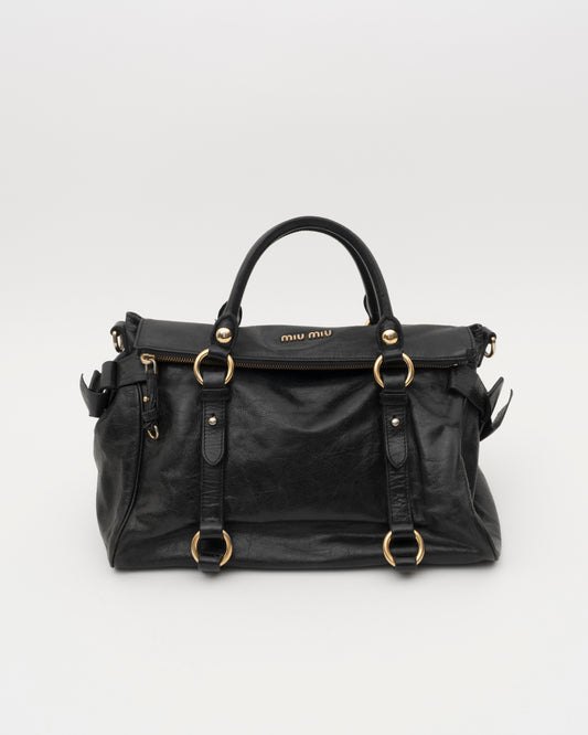 2000s MIU MIU Vitello Lux Black Large Bow Bag