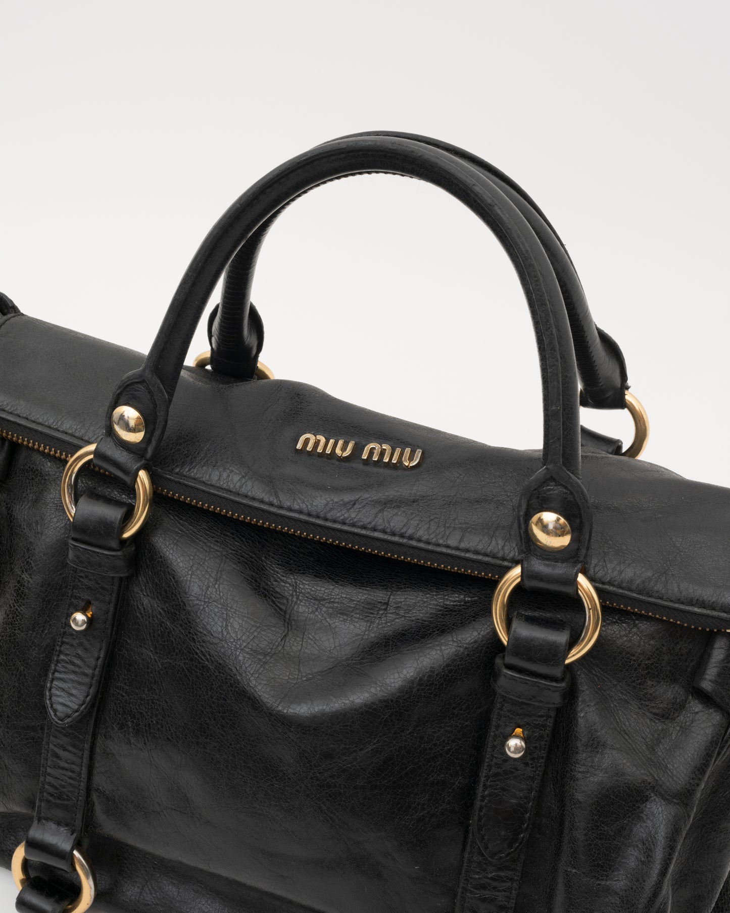 2000s MIU MIU Vitello Lux Black Large Bow Bag