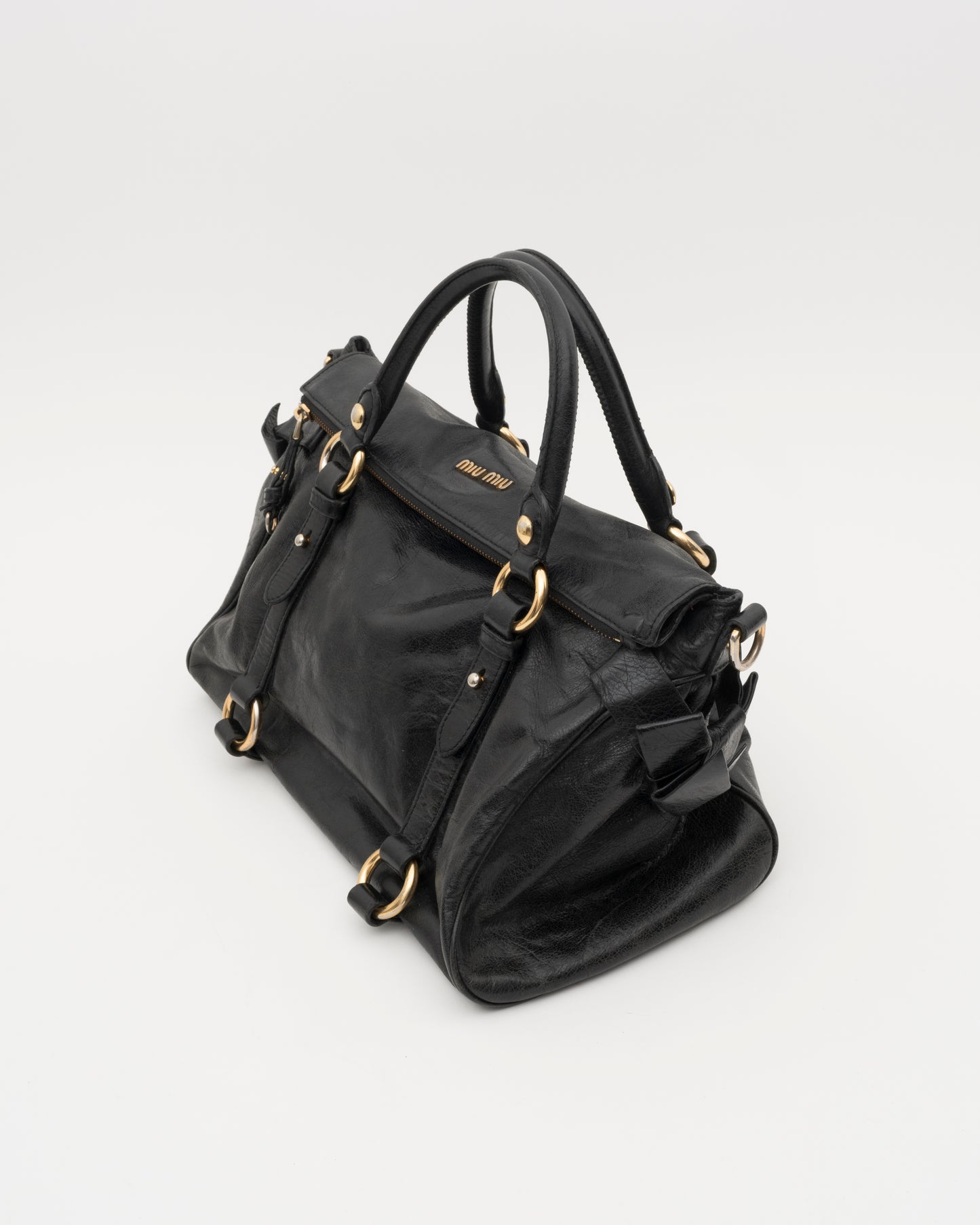 2000s MIU MIU Vitello Lux Black Large Bow Bag