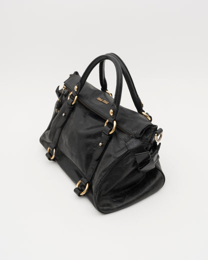 2000s MIU MIU Vitello Lux Black Large Bow Bag