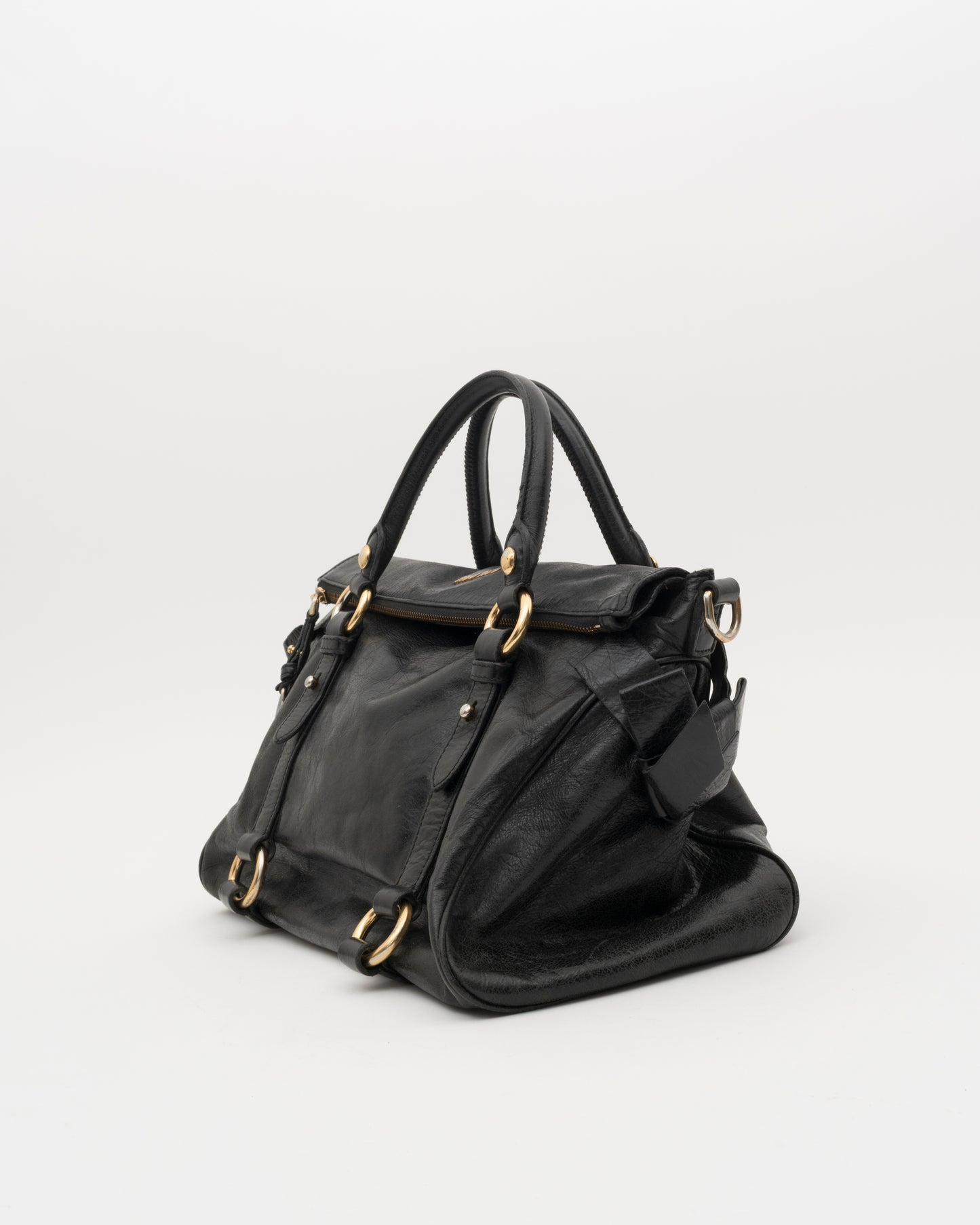 2000s MIU MIU Vitello Lux Black Large Bow Bag