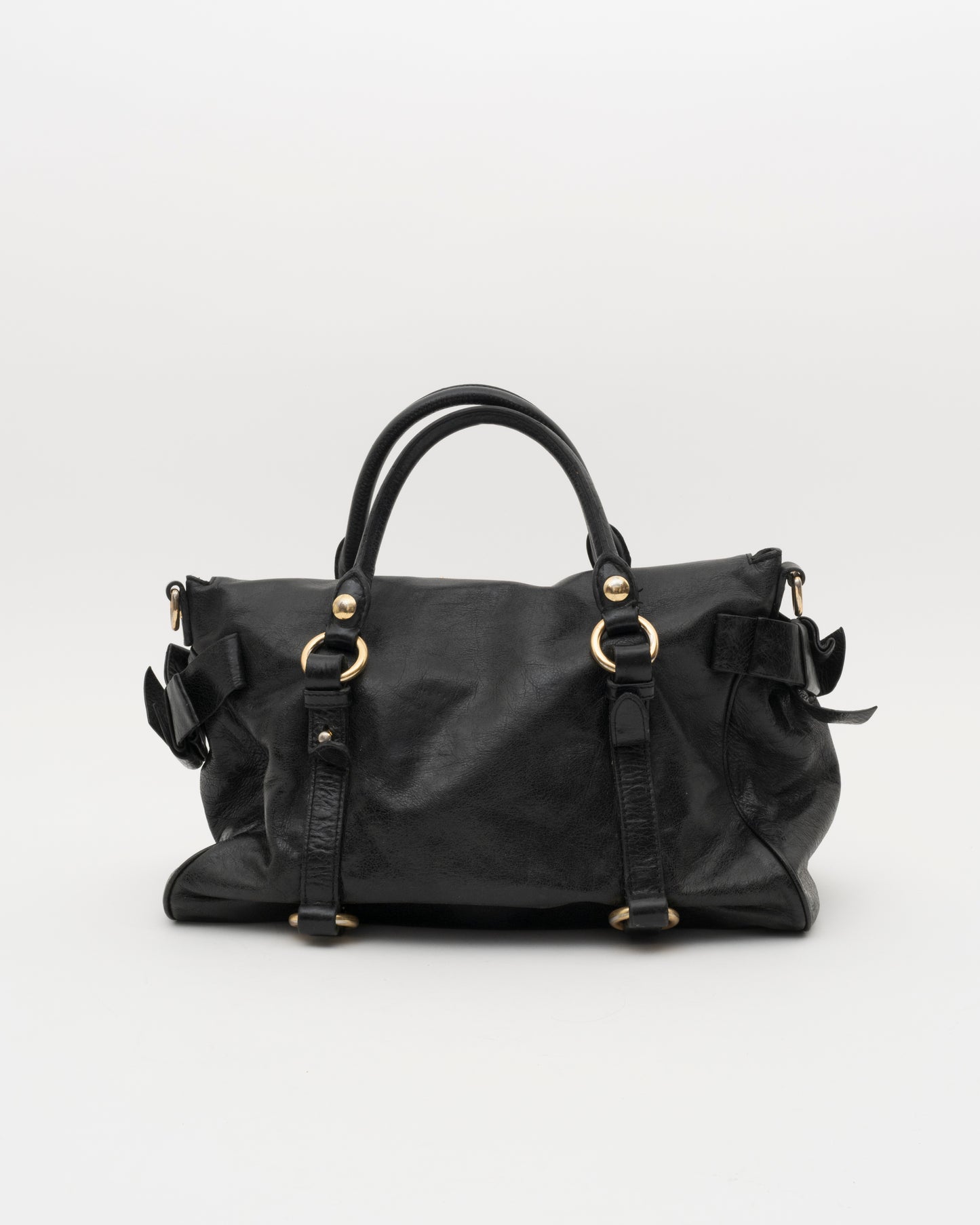 2000s MIU MIU Vitello Lux Black Large Bow Bag