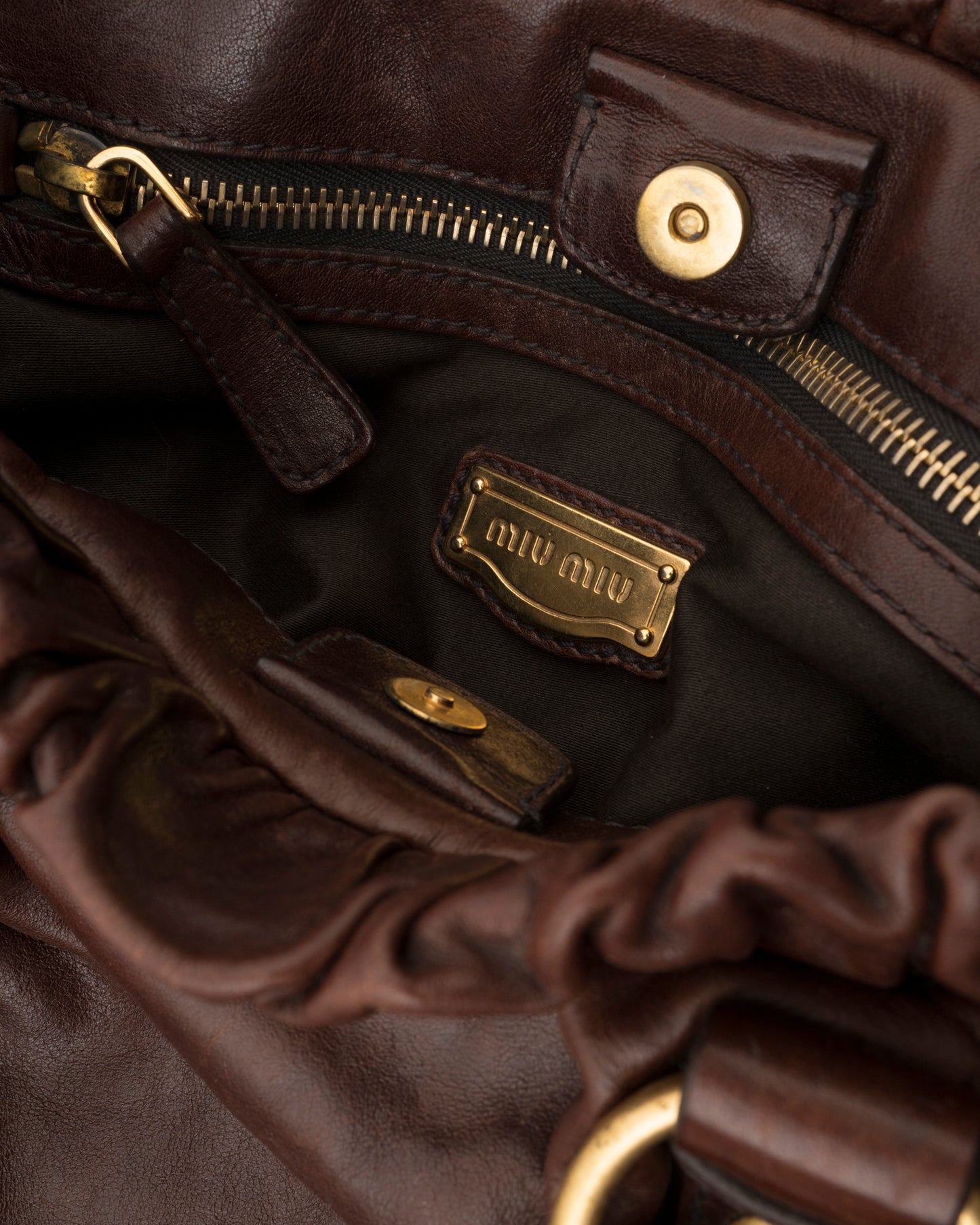 2000s MIU MIU Chocolate Brown Nappa Leather Gathered Bag