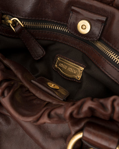 2000s MIU MIU Chocolate Brown Nappa Leather Gathered Bag