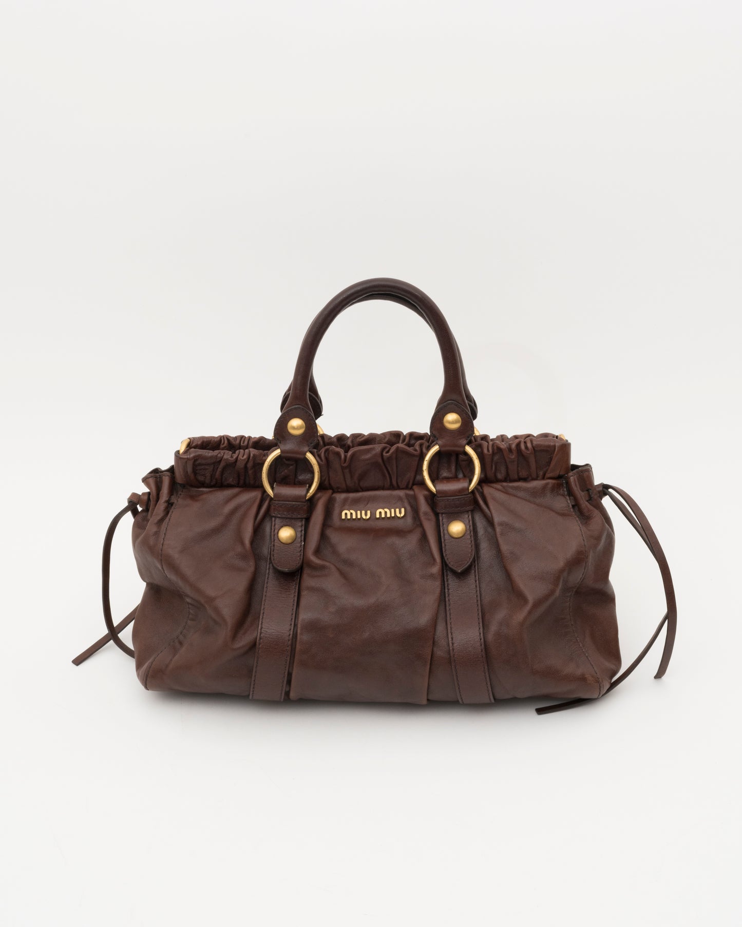 2000s MIU MIU Chocolate Brown Nappa Leather Gathered Bag