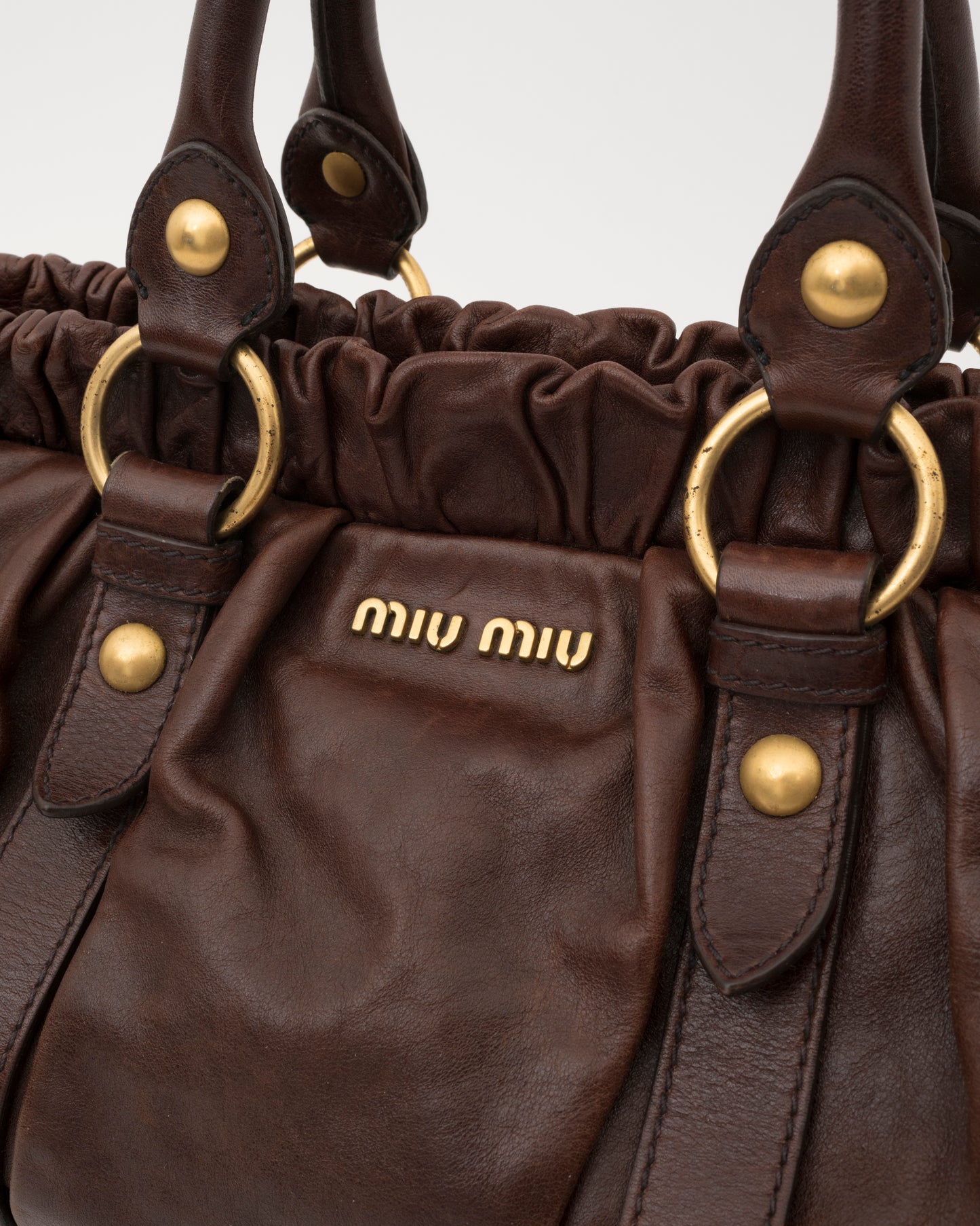 2000s MIU MIU Chocolate Brown Nappa Leather Gathered Bag