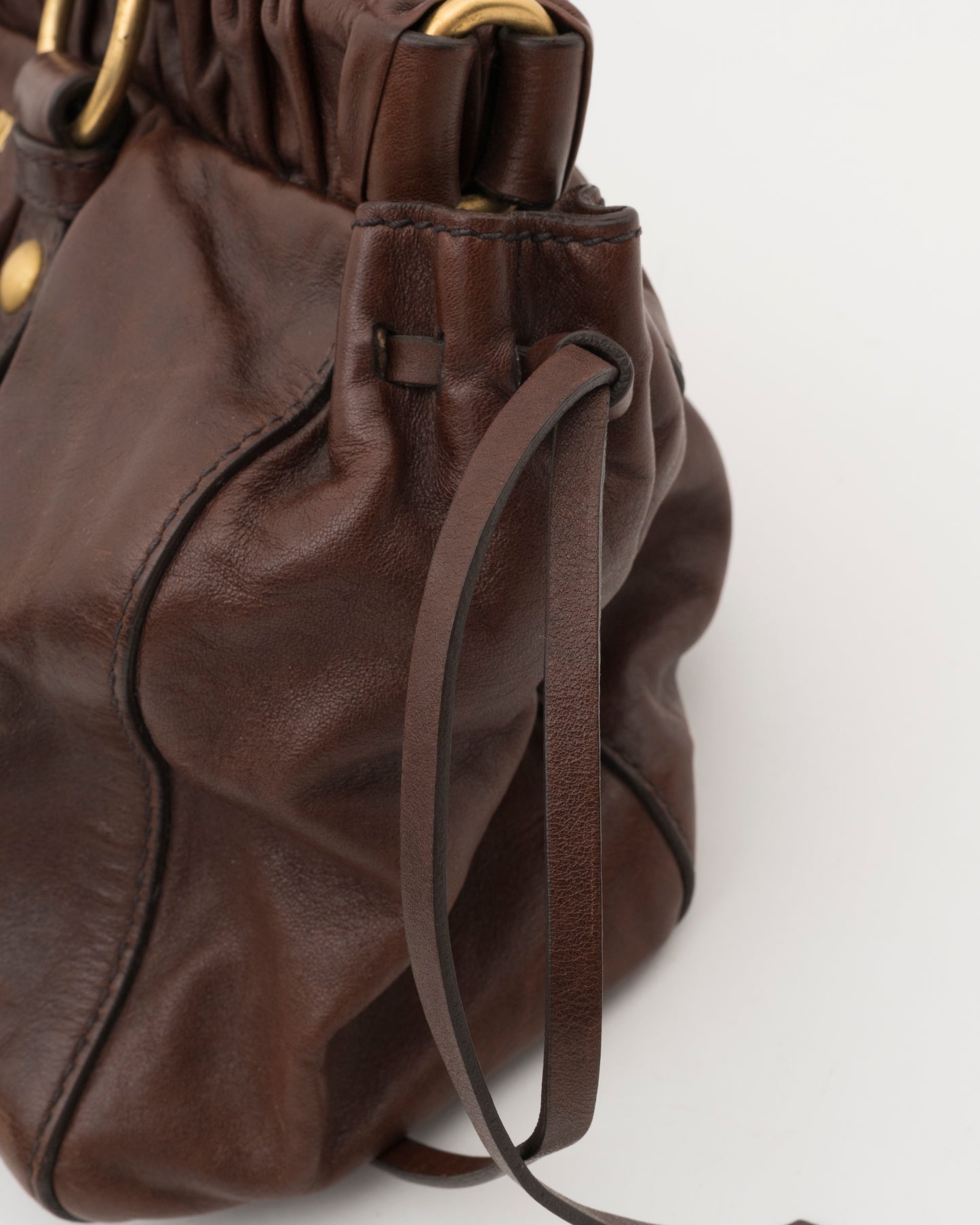 2000s MIU MIU Chocolate Brown Nappa Leather Gathered Bag