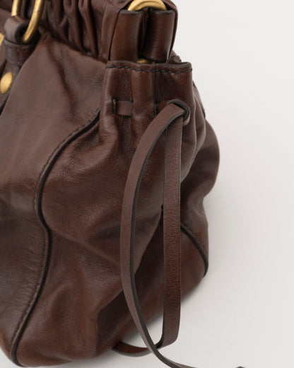 2000s MIU MIU Chocolate Brown Nappa Leather Gathered Bag