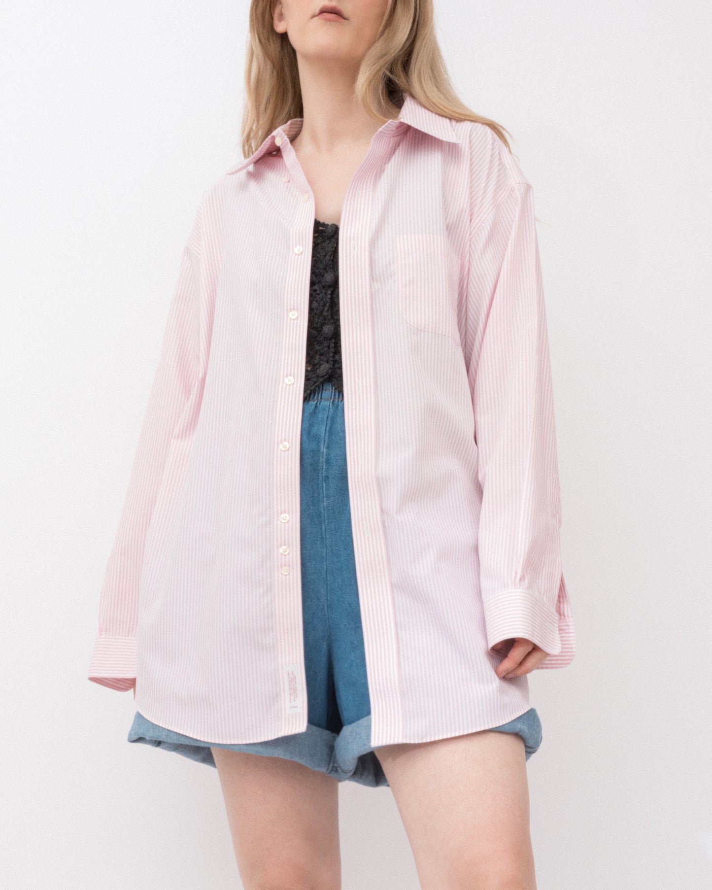 Vintage Pink + White Striped Boyfriend Shirt (S-L)