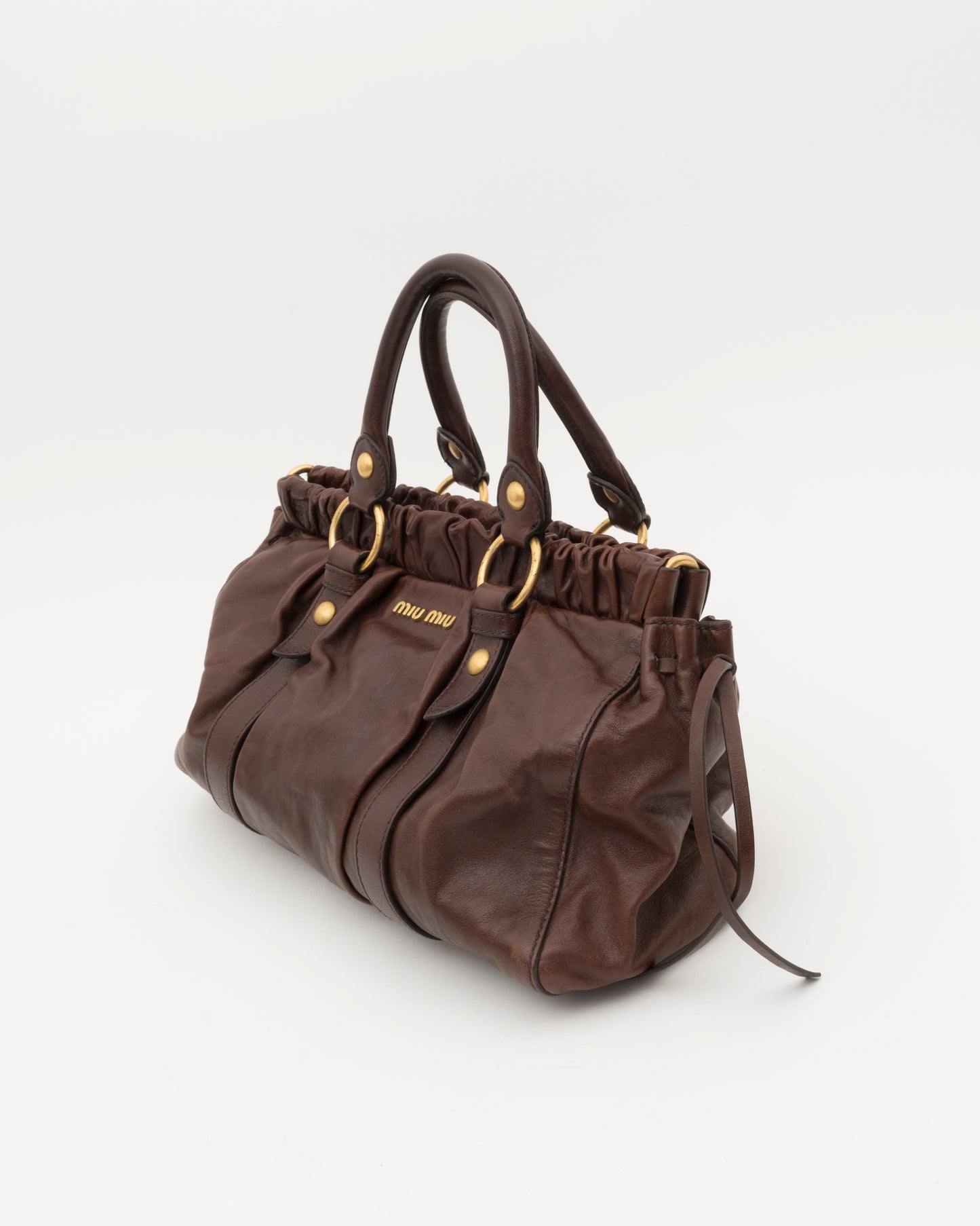 2000s MIU MIU Chocolate Brown Nappa Leather Gathered Bag
