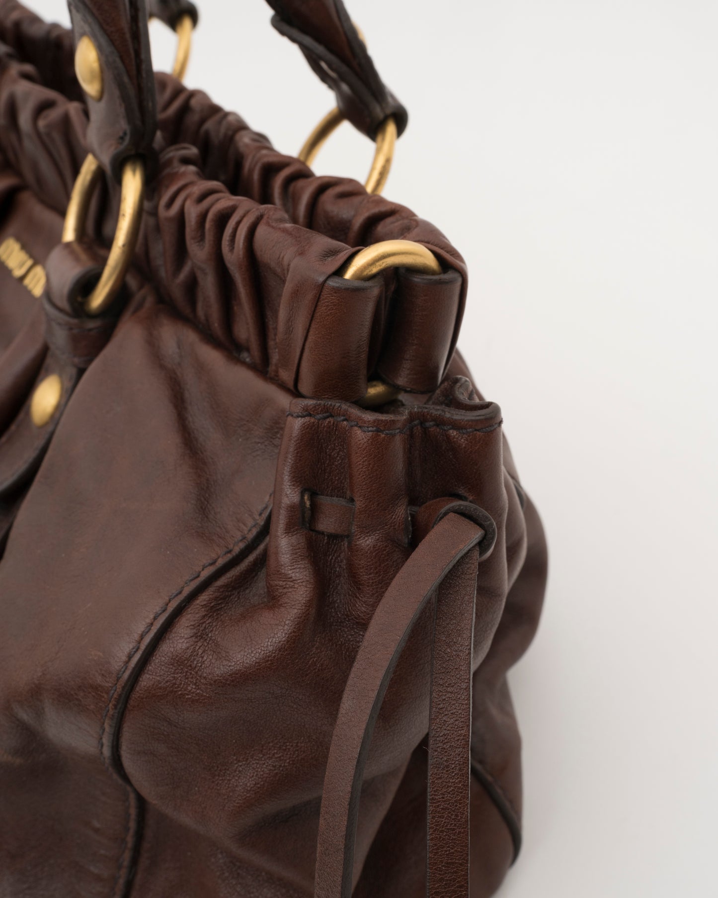 2000s MIU MIU Chocolate Brown Nappa Leather Gathered Bag