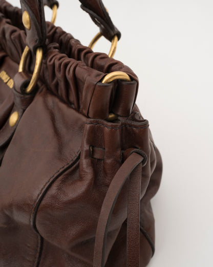 2000s MIU MIU Chocolate Brown Nappa Leather Gathered Bag