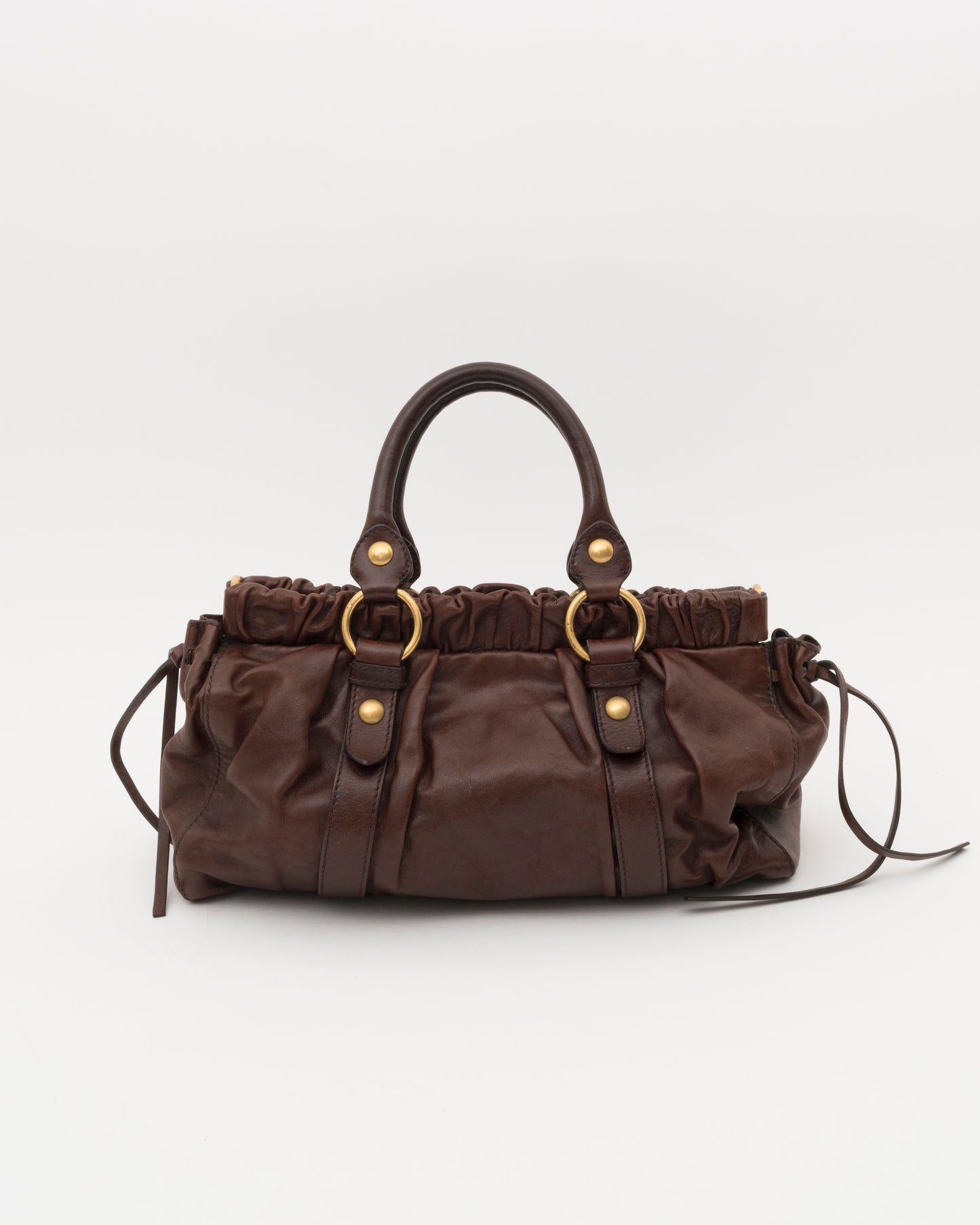 2000s MIU MIU Chocolate Brown Nappa Leather Gathered Bag