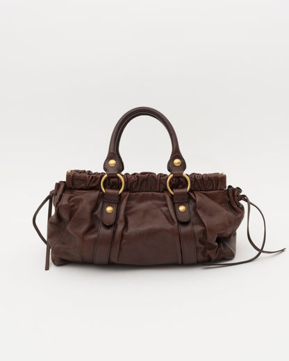 2000s MIU MIU Chocolate Brown Nappa Leather Gathered Bag