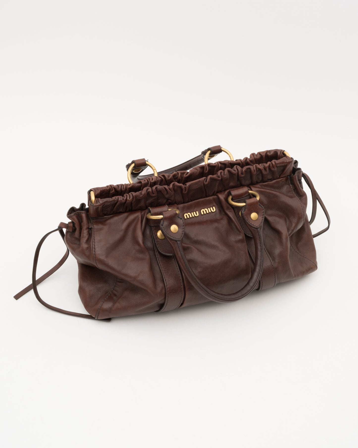 2000s MIU MIU Chocolate Brown Nappa Leather Gathered Bag