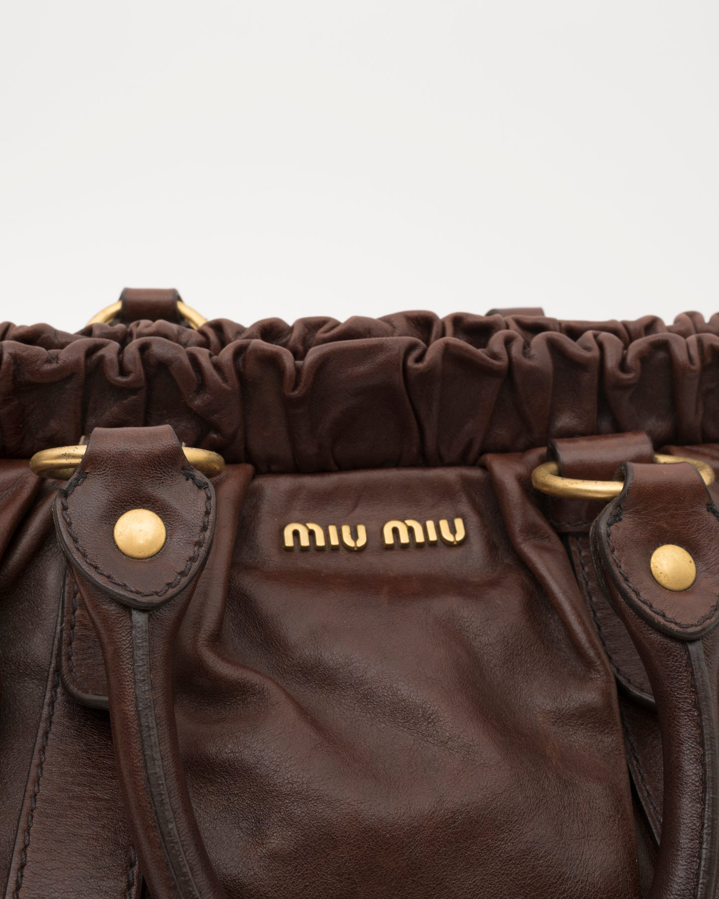 2000s MIU MIU Chocolate Brown Nappa Leather Gathered Bag