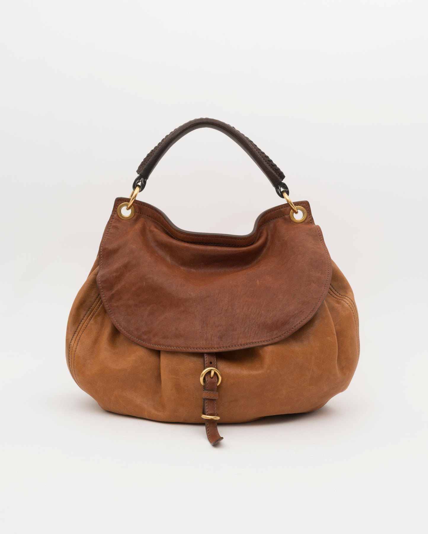 2000s MIU MIU Two Tone Tan & Brown Hobo Bag