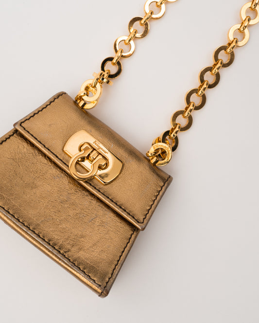 VTG SALVATORE FERRAGAMO Ganici Gold Mini Chain Purse