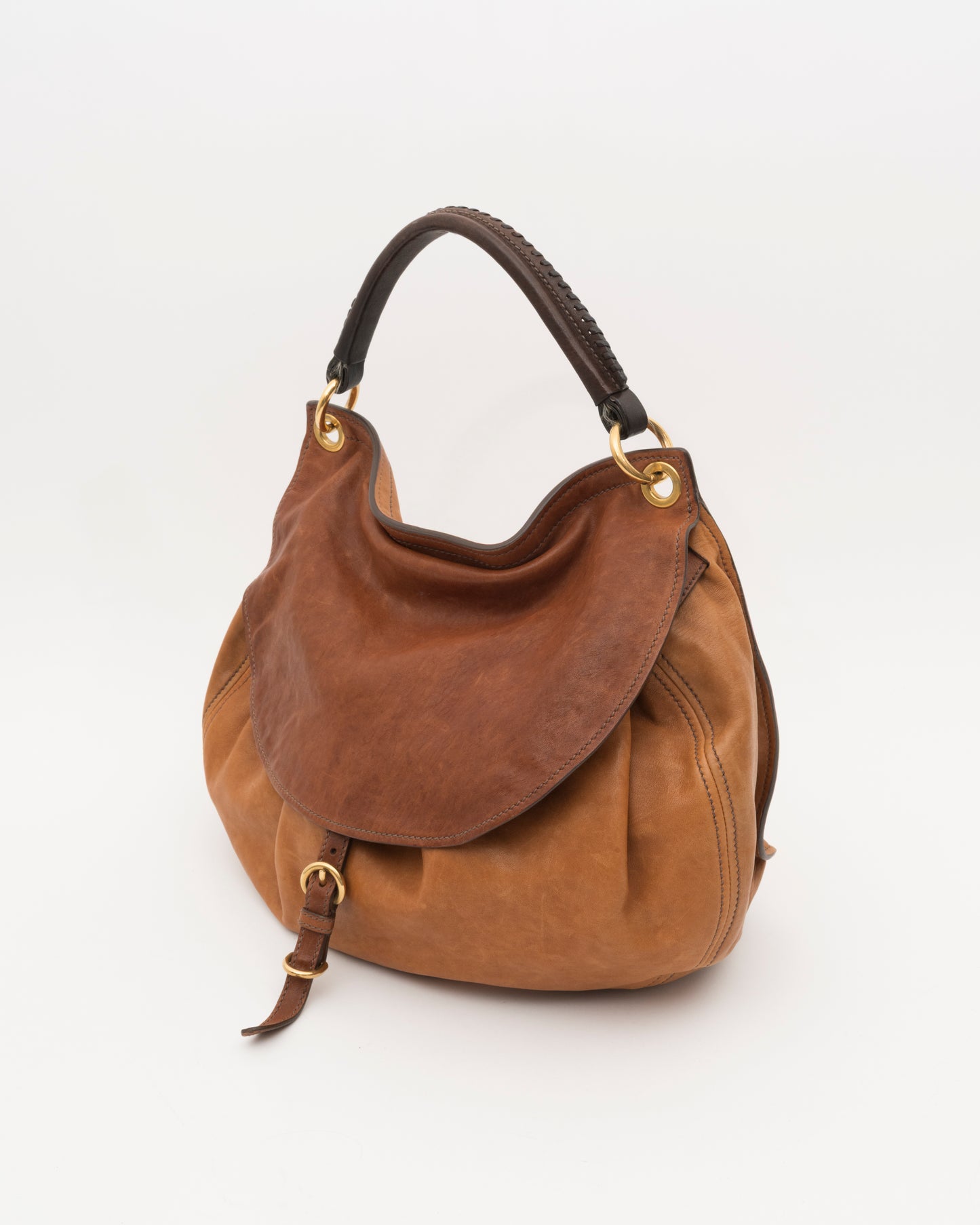 2000s MIU MIU Two Tone Tan & Brown Hobo Bag