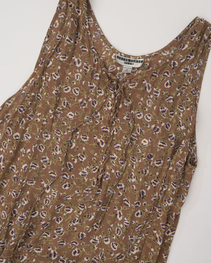 Vintage Beige Floral Crinkle Dress (S-XL)