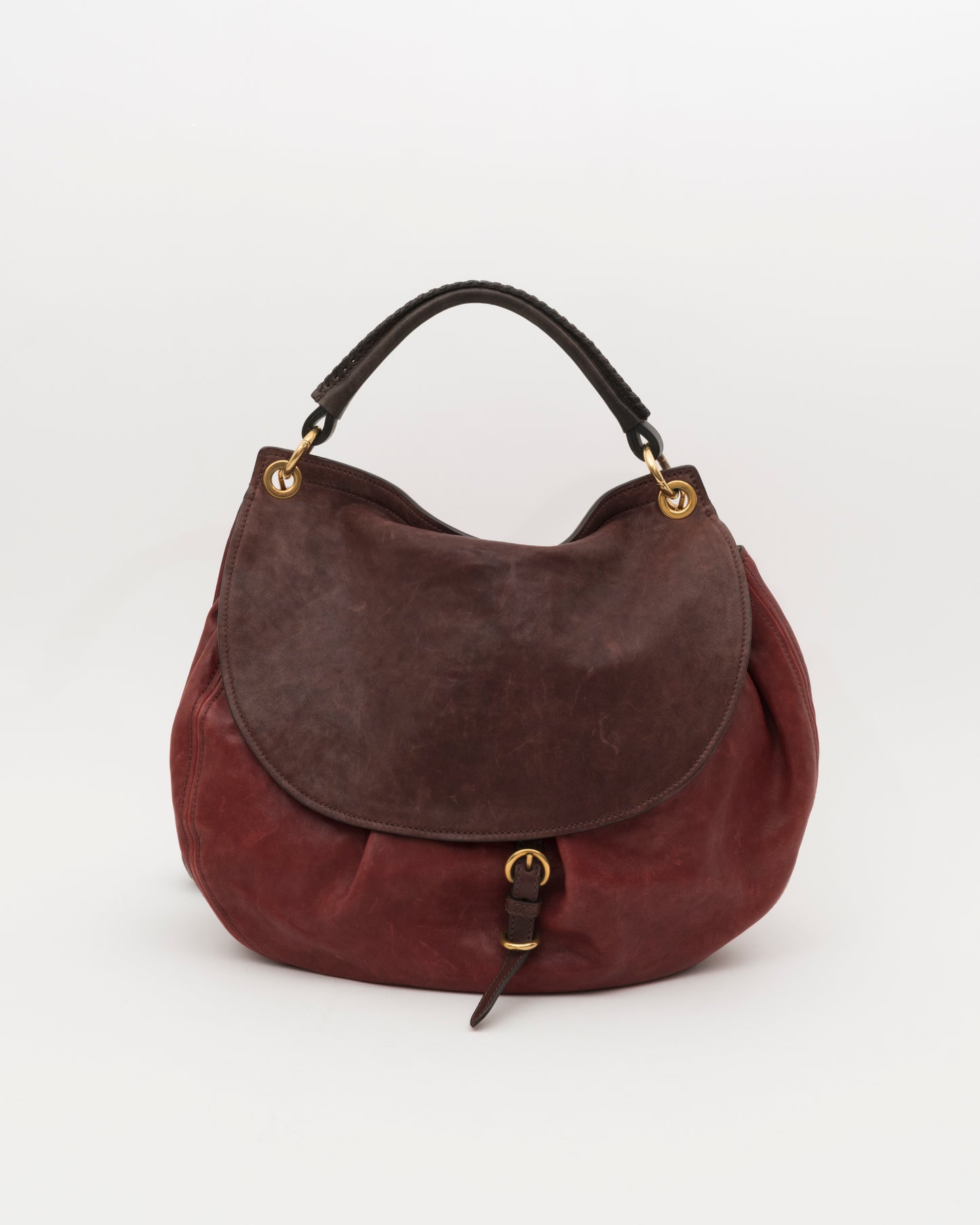 2000s MIU MIU Two Tone Maroon & Brown Hobo Bag