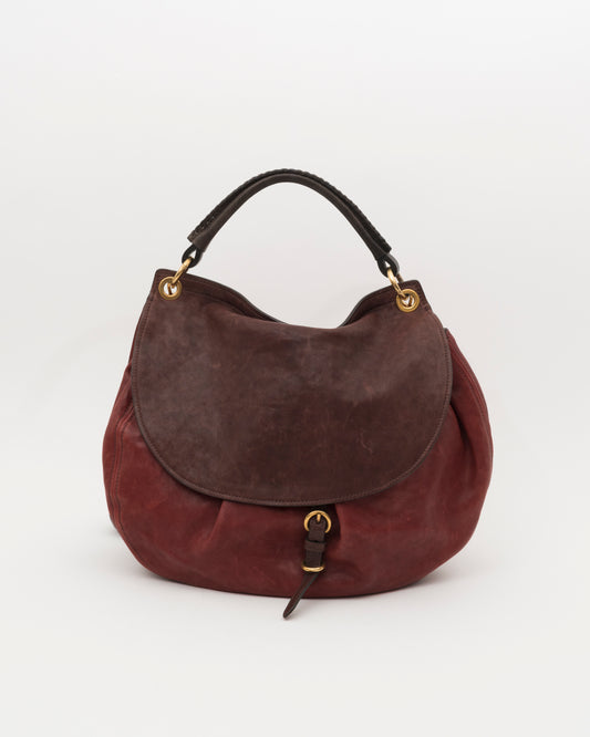 2000s MIU MIU Two Tone Maroon & Brown Hobo Bag