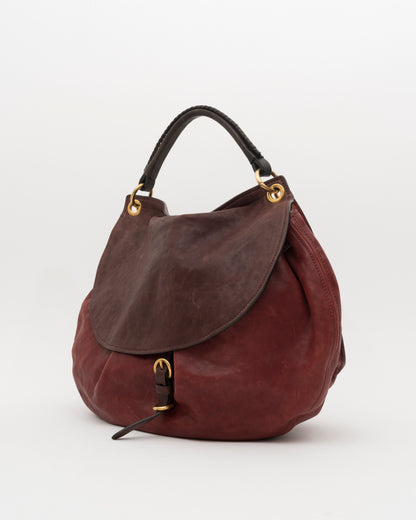 2000s MIU MIU Two Tone Maroon & Brown Hobo Bag