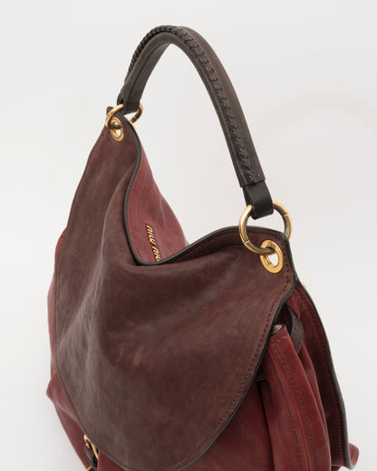 2000s MIU MIU Two Tone Maroon & Brown Hobo Bag