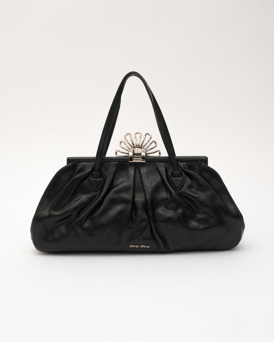 VTG MIU MIU Flower Black Vitello Bag