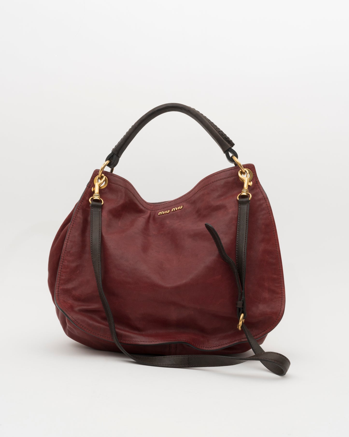 2000s MIU MIU Two Tone Maroon & Brown Hobo Bag