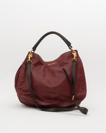 2000s MIU MIU Two Tone Maroon & Brown Hobo Bag