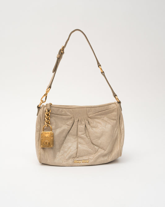 VTG MIU MIU Cream Bag w/Lock Charm