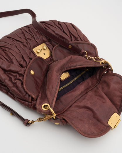 2000s MIU MIU Maroon Matelasse Leather Coffer Bag
