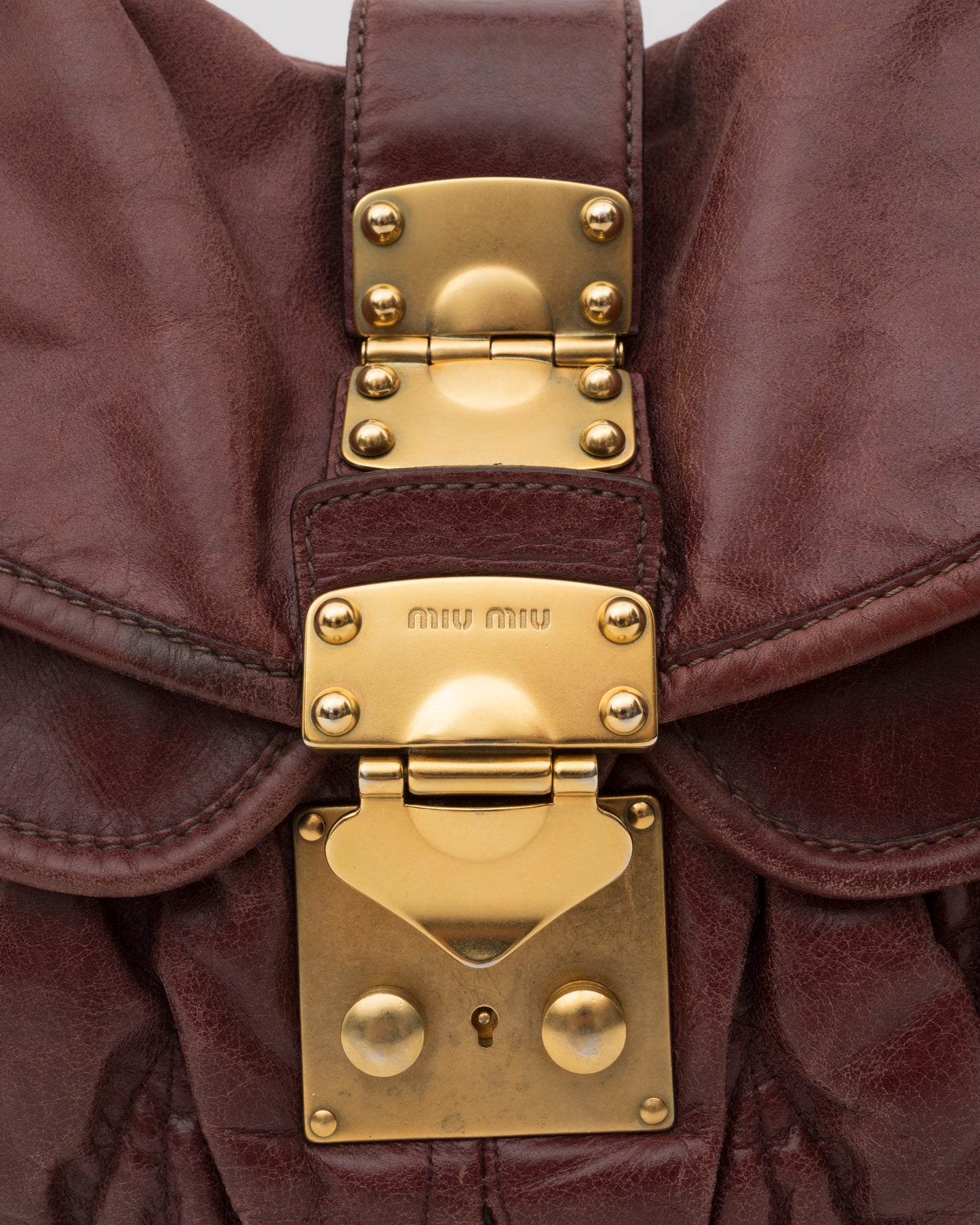 2000s MIU MIU Maroon Matelasse Leather Coffer Bag