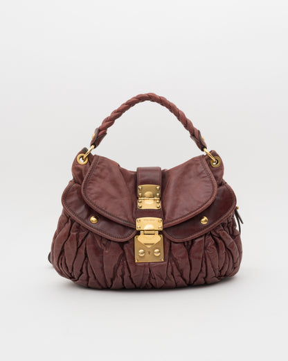 2000s MIU MIU Maroon Matelasse Leather Coffer Bag