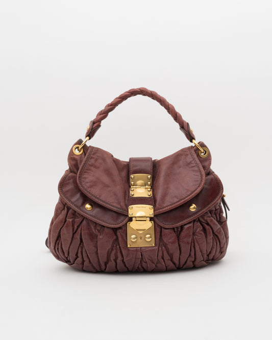 2000s MIU MIU Maroon Matelasse Leather Coffer Bag