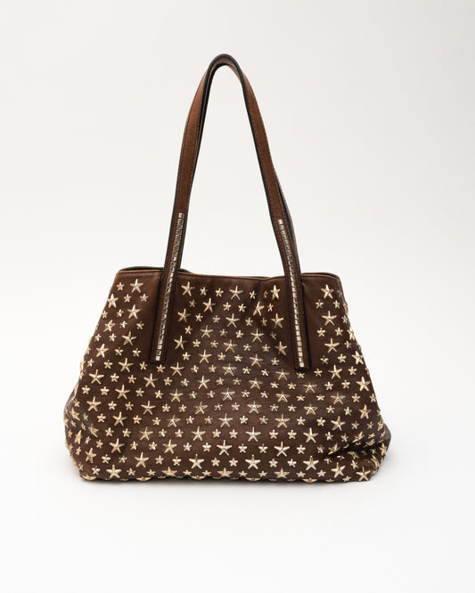 JIMMY CHOO Brown Star Studded Tote