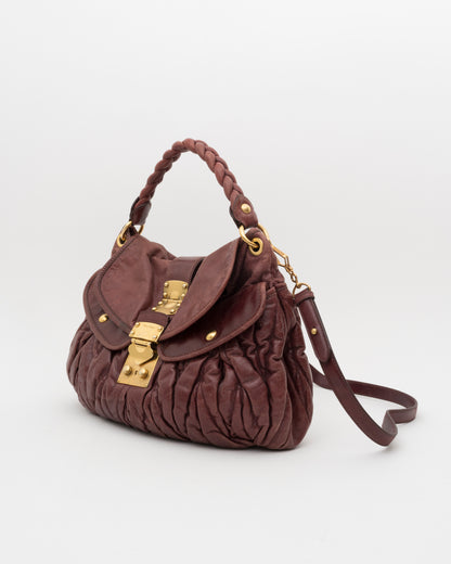 2000s MIU MIU Maroon Matelasse Leather Coffer Bag