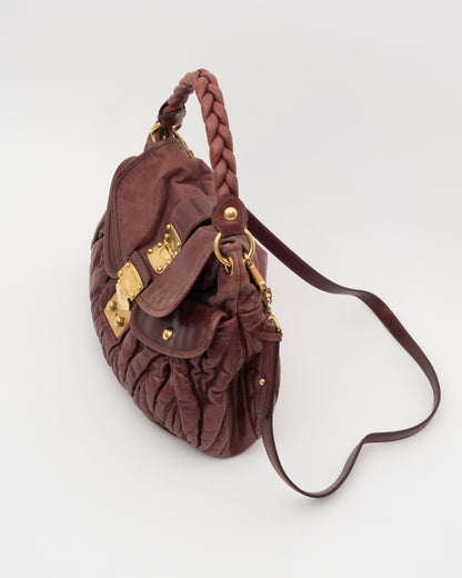 2000s MIU MIU Maroon Matelasse Leather Coffer Bag