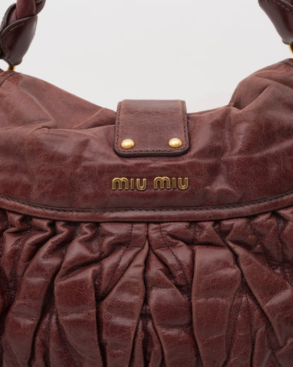 2000s MIU MIU Maroon Matelasse Leather Coffer Bag